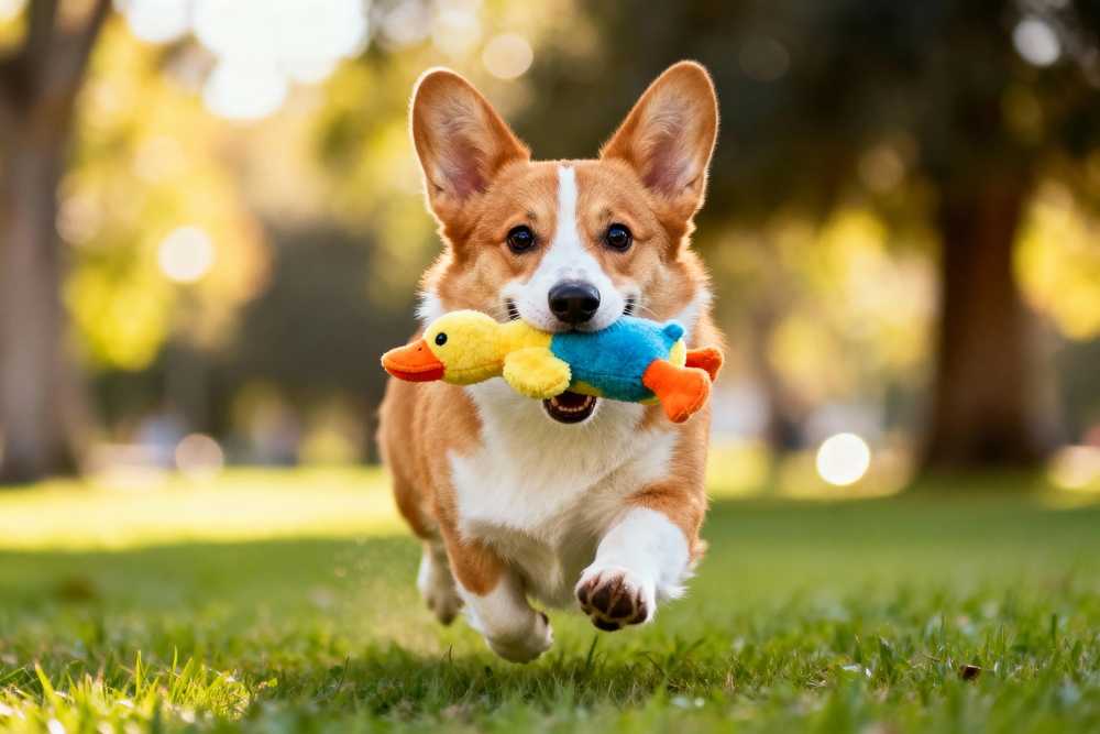 Happy,dog,playing,fetch,in,sunny,park